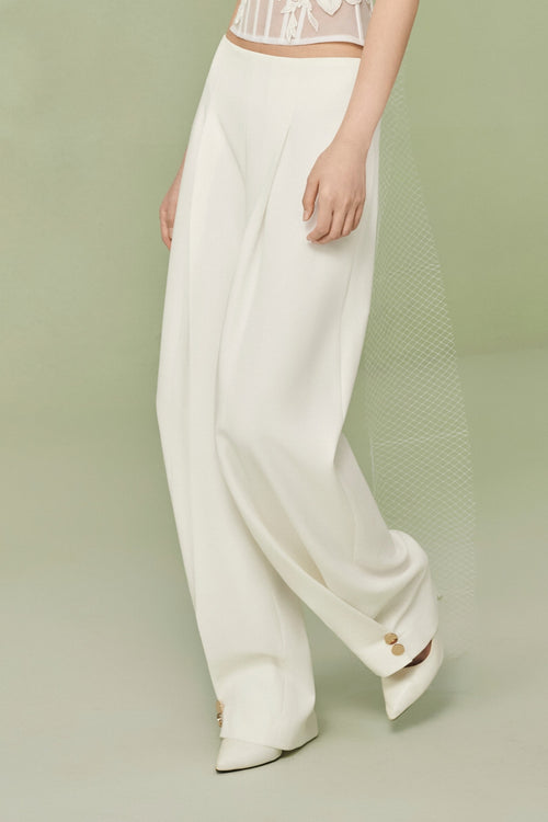 The Élan Trousers - Pleated Wide-Leg Pants in White by Lumie Concepts 2